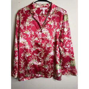 Women's Oscar de la Renta Red Satiny Floral Pajamas Set S